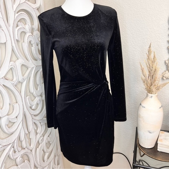 & OTHER STORIES Black Glitter Velour Padded Shoulder Mini Dress Size 2 NWOT - Picture 4 of 12